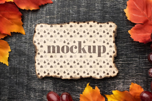 Free Flat Lay Of Mock-Up Frame With Leaves Psd