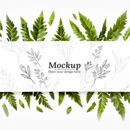 Free Flat Lay Of Mock-Up With Leaves Psd