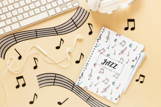 Free Flat Lay Of Music Concept On Plain Background Psd