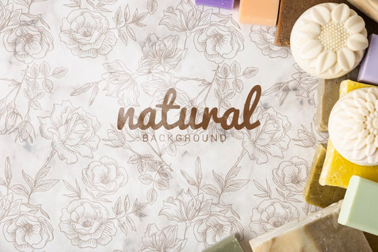 Free Flat Lay Of Natural Soap Background Psd
