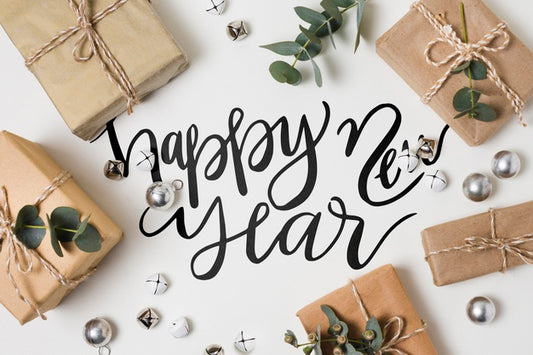 Free Flat Lay Of New Year And Gifts Psd