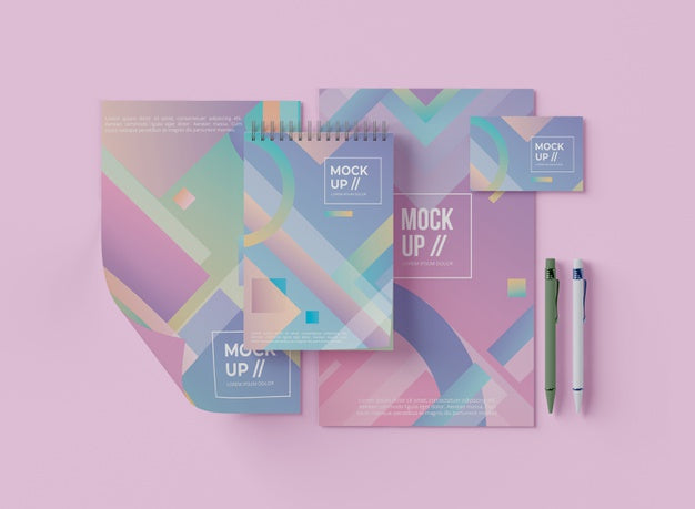 Free Flat Lay Of Notebook With Paper And Geometric Design Psd