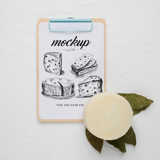 Free Flat Lay Of Notepad With Cheese Psd
