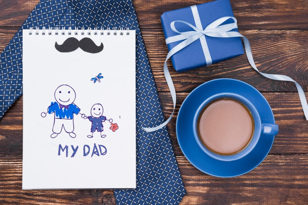 Free Flat Lay Of Notepad With Tie And Coffee For Fathers Day Psd