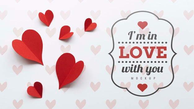 Free Flat Lay Of Paper Hearts With Message Of Love Psd