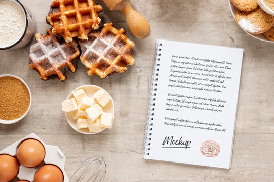 Free Flat Lay Of Pastries With Notebook Psd