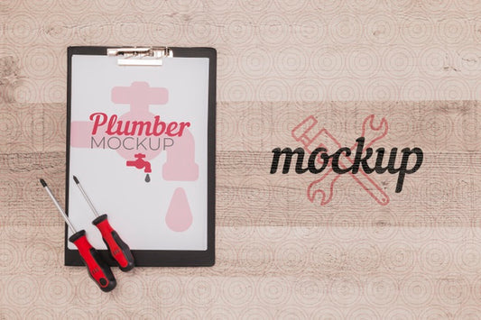 Free Flat Lay Of Plumber Tools With Notepad Psd
