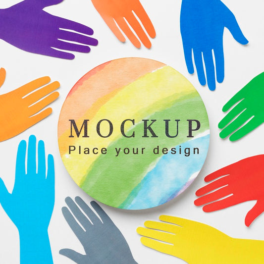 Free Flat Lay Of Rainbow Colored Hands For Diversity Psd