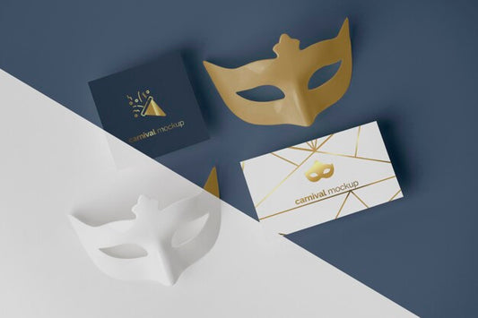 Free Flat Lay Of Simplistic Carnival Invitation With Masks Psd
