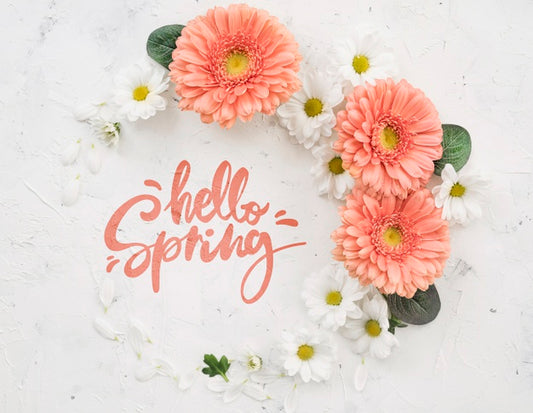 Free Flat Lay Of Spring Chamomile And Daisies Psd