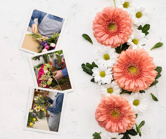 Free Flat Lay Of Spring Chamomile And Daisies With Photos Psd