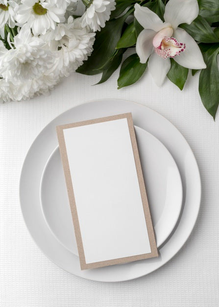 Free Flat Lay Of Spring Menu Mock-Up With Plates And Flowers Psd