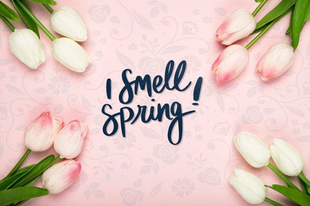 Free Flat Lay Of Spring Tulips Psd