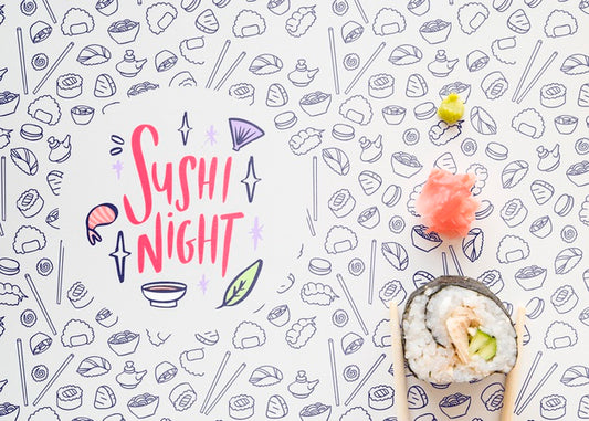 Free Flat Lay Of Sushi On Cute Background Psd