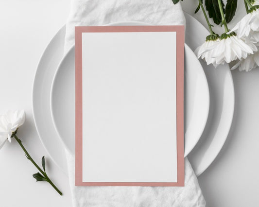 Free Flat Lay Of Table Arrangement With Spring Menu Mock-Up And Plates Psd