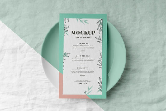 Free Flat Lay Of Table Arrangement With Spring Menu Mock-Up On Plate Psd