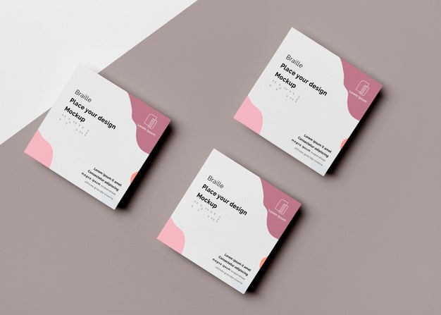 Free Flat Lay Of Three Business Cards With Braille Design Psd