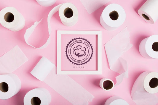 Free Flat Lay Of Toilet Paper Rolls With Frame Psd