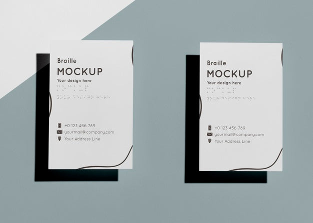 Free Flat Lay Of Two Business Cards With Embossed Braille Psd