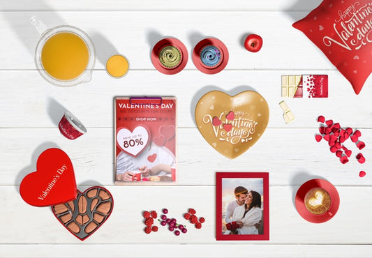Free Flat Lay Of Valentine'S Day Concept Psd