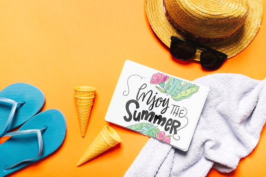 Free Flat Lay Open Book Mockup With Summer Elements Psd