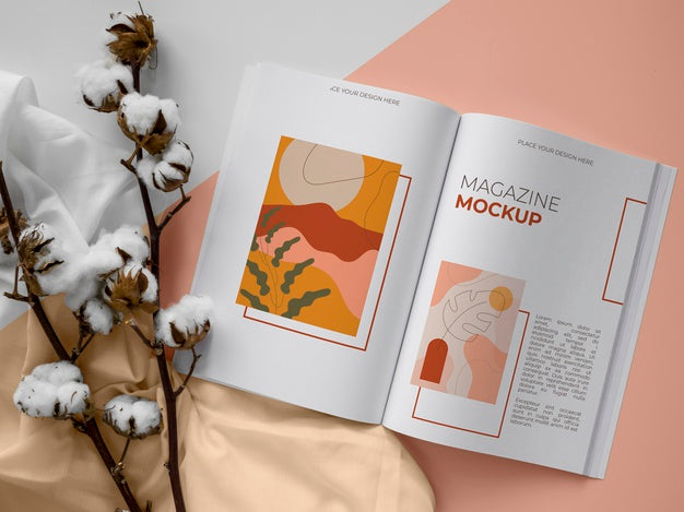 Free Flat Lay Open Magazine And Plant Assortment Psd