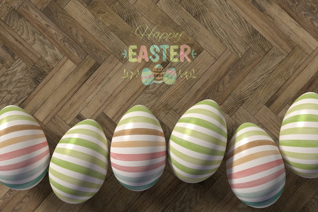 Free Flat Lay Painted Eggs On Table Psd