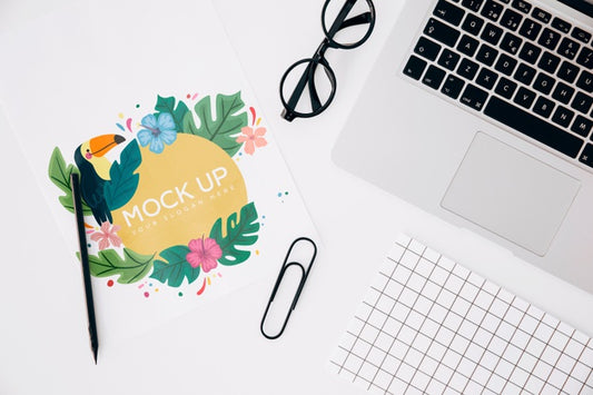 Free Flat Lay Paper Card Mockup On Workspace Psd