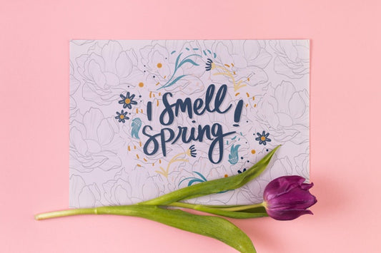 Free Flat Lay Paper Card Mockup With Spring Concept Psd