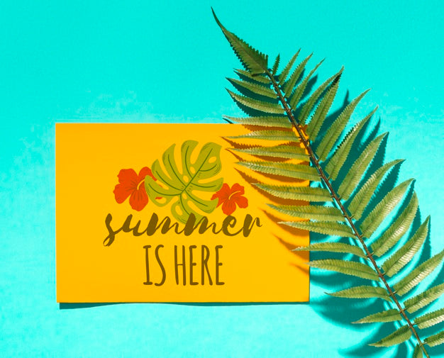 Free Flat Lay Paper Card Mockup With Summer Elements Psd