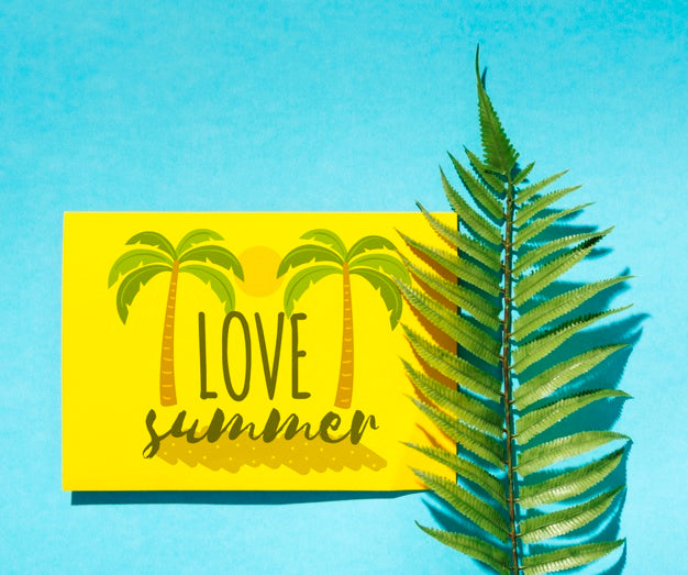 Free Flat Lay Paper Card Mockup With Summer Elements Psd