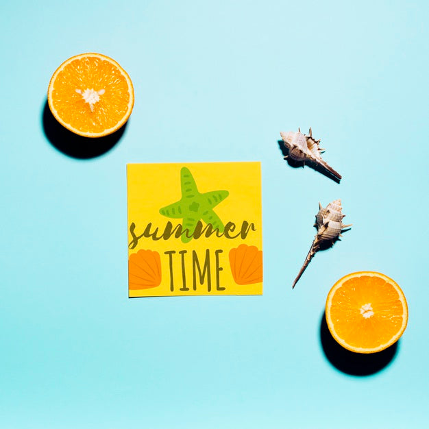 Free Flat Lay Paper Card Mockup With Summer Elements Psd