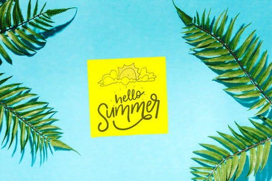Free Flat Lay Paper Card Mockup With Summer Elements Psd