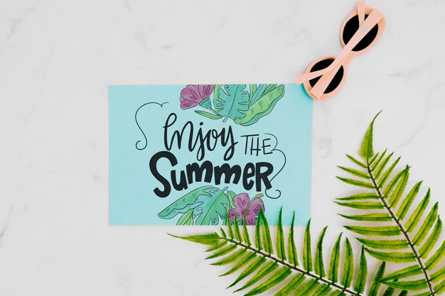 Free Flat Lay Paper Card Mockup With Summer Elements Psd