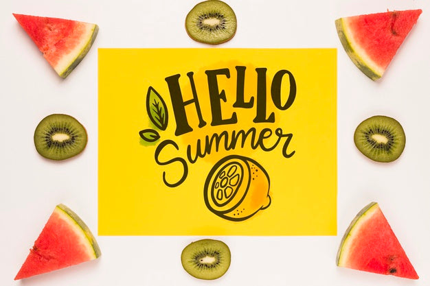 Free Flat Lay Paper Card Mockup With Summer Fruits Psd