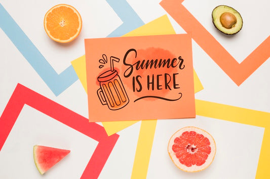 Free Flat Lay Paper Card Mockup With Summer Fruits Psd