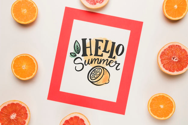 Free Flat Lay Paper Card Mockup With Summer Fruits Psd