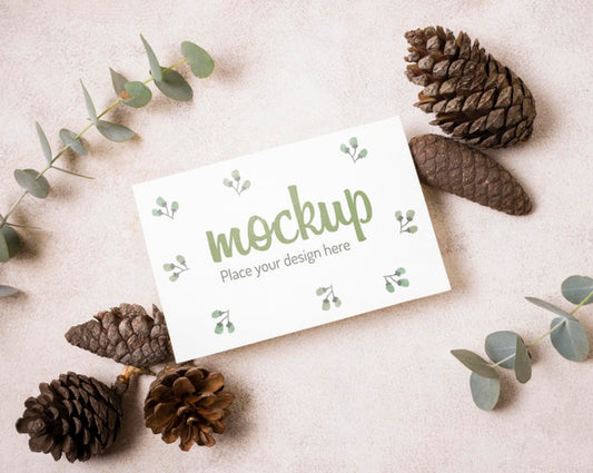Free Flat Lay Pinecone And Leaves Autumn Mock-Up Psd