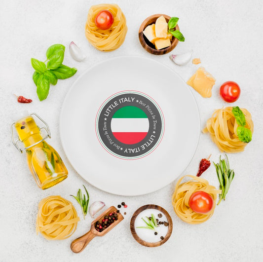 Free Flat Lay Plate And Pasta Arrangement Psd