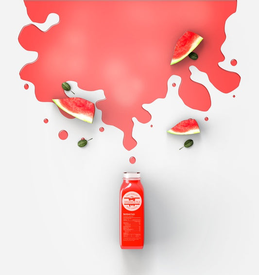 Free Flat Lay Red Smoothie Spilled On White Background Psd