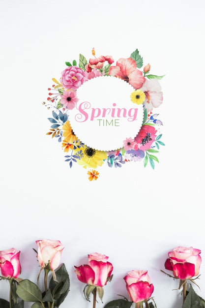 Free Flat Lay Round Card Mockup For Spring Psd