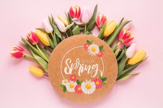 Free Flat Lay Round Card Mockup For Spring Psd
