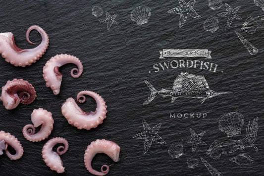 Free Flat Lay Sea Food Arrangement With Mock-Up Psd