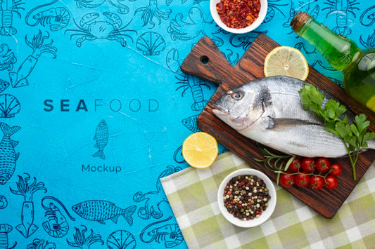Free Flat Lay Sea Food Composition With Mock-Up Psd