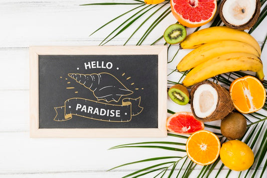 Free Flat Lay Slate Mockup With Summer Elements Psd