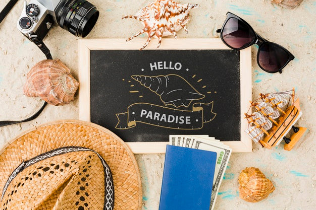 Free Flat Lay Slate Mockup With Summer Elements Psd