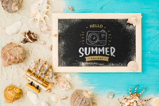 Free Flat Lay Slate Mockup With Summer Elements Psd