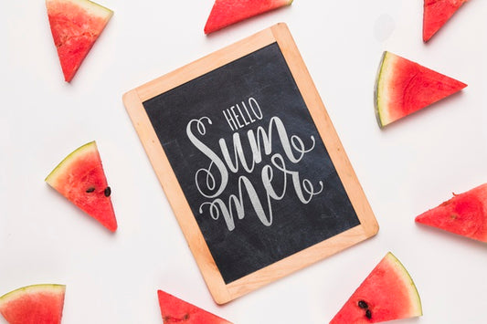Free Flat Lay Slate Mockup With Watermelons Psd