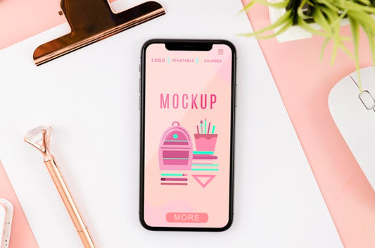 Free Flat Lay Smartphone Mock-Up With Clipboard And Plant Psd