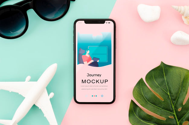 Free Flat Lay Smartphone Mock-Up With Leaf Psd